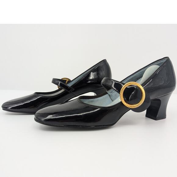 Life Stride Black Patent Mary Jane Heels Size 7 AAA Narrow Strap Vintage - Picture 1 of 8